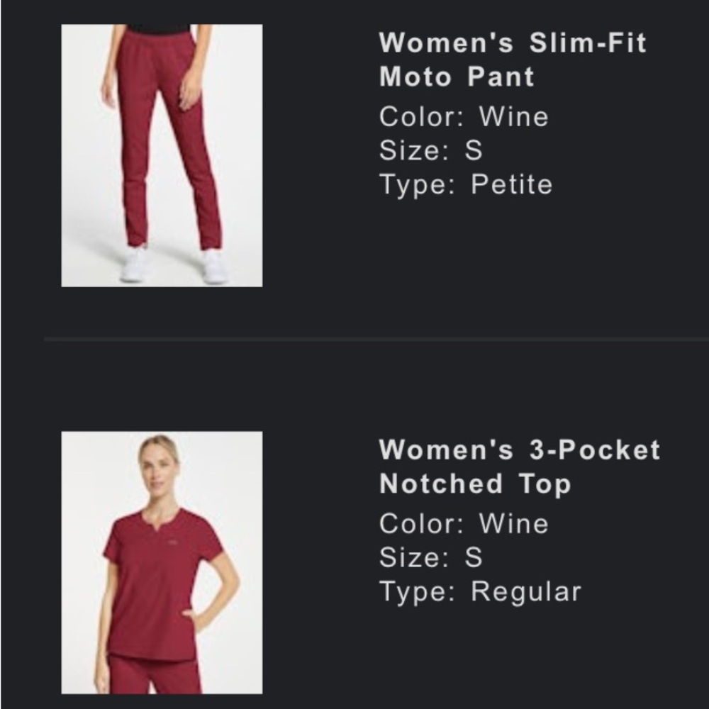 JAANUU Wine Scrub Set - Slim-Fit Moto Pant and 3-Pocket Notched Top Set